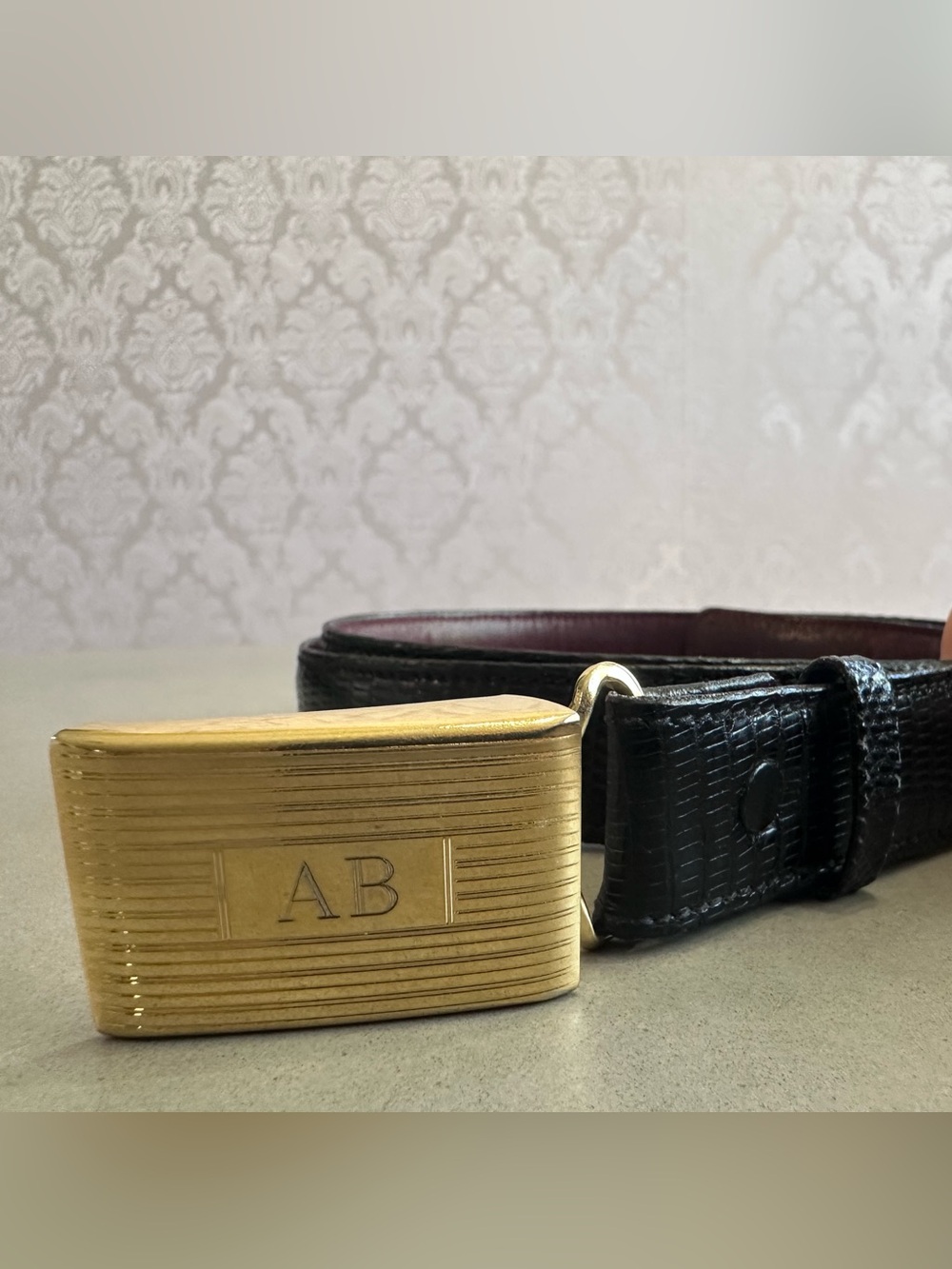 Men’s Black Leather Belt with Gold Buckle